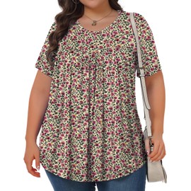 Womens Plus Size Tops Tunic Short Sleeve Crew Neck Shirts Casual Soft Blouse Red Apricot 2X