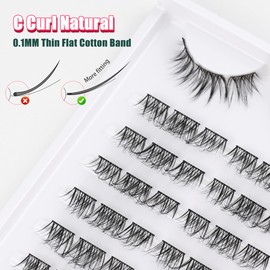 Eyelash Extensions Cluster Lashes Mixed 10-13 mm Individual Eyelashes D Curl Individual Eyelashes Natural Prefabricated Left and Right Eyelash Clusters DIY Eyelashes Lash Extensions Thin Band Siligli