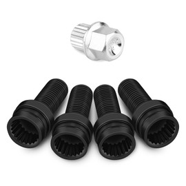 M14 Car Bolts, Wheel Bolts M14 Rim Lock, 4 + 1 M14 x 1.5 mm Black Steel Wheel Bolt & Locking Nut Set with Key Lock Wheel Nut Kit Car Accessories