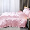 Guchuang Bedding Pink Silk Bedding Set with Ruffle Duvet Cover