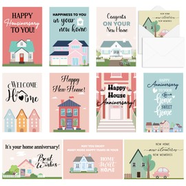 Motiskyy 100 Pcs Happy Home Anniversary Cards with Envelopes, Blank New Home Welcome Cards Bulk, Real Estate Thank You Notes Housewarming Greeting Cards for Clients Neighbors Gifts, 4 x 6 Inch