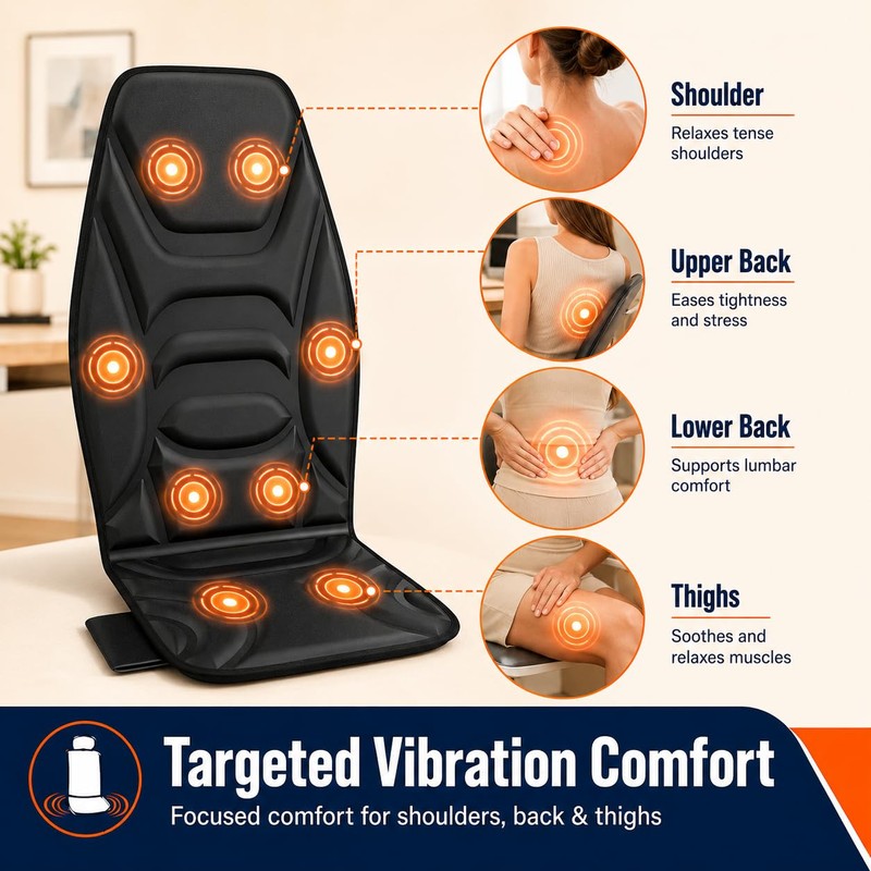 Vibration Massage Seat Cushion with Heat, Back Massager for Chair