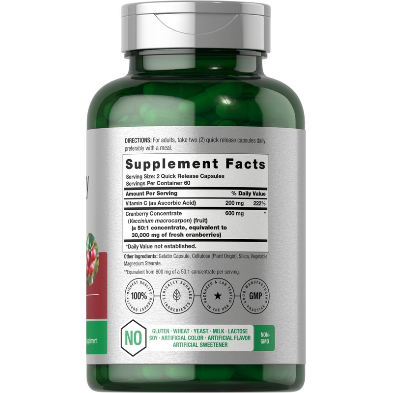 Horbäach Cranberry Concentrate Extract Pills + Vitamin C | 30,000mg