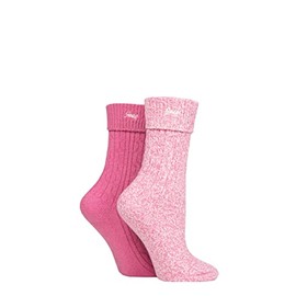 Jeep Ladies Super Soft Turn Over Top Polyester Boot Socks Pack of 2 Cerise/Cream 4-8