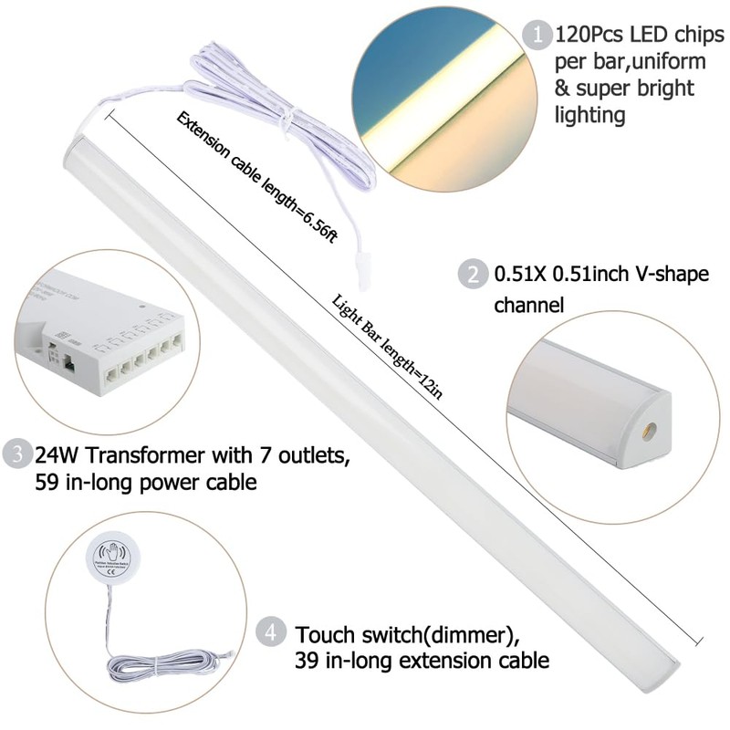 12" V-Shape Diffused LED Light Bars Kit,Aluminum Channel Lights with