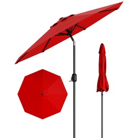 GarveeLife 9FT Outdoor Patio Umbrella, Outdoor Table Umbrella, Market Umbrella with Push Button Tilt and Crank, 8 Sturdy Ribs UV Protection Waterproof for Garden, Deck, Backyard, Pool (Red)