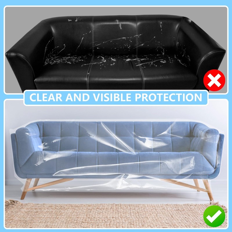 GOKENA Clear Thicker Couch Cover, Scratch Proof Plastic Furniture Covers,