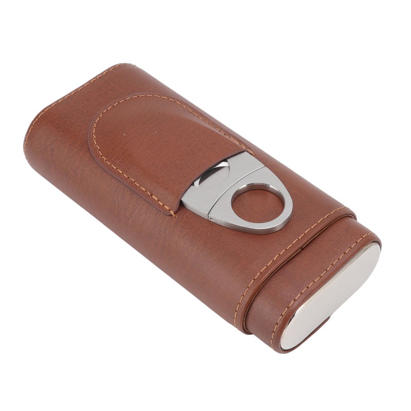 3 Finger Cigar Case Leather Cedarwood Lining Travel Portable Cigar