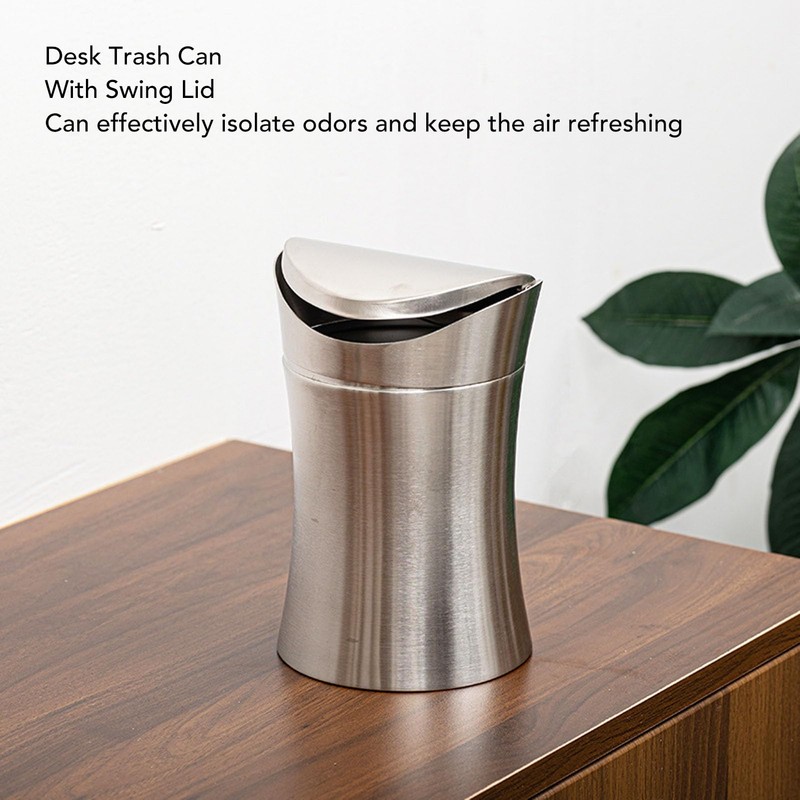 Stainless Steel Desk Trash Can, Swing Lid Mini Desk Garbage