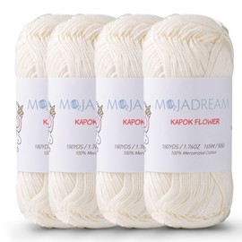 Mojadream 4 Pack of 180YDS/1.76OZ 100% Cotton Yarn, Soft Mercerized Cotton for Amigurumi with Easy-to-See Stitches, Fine-Sport #2, Amigurumi Cotton Yarn for Crocheting Strong and Silky, Cream