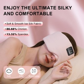 LC-dolida Sleep Mask with Bluetooth Headphones, Soft Ice Silk Sleep Mask with Bluetooth 5.4, Total Blackout Eye Mask for Sleeping, Idea Gift for Women Men, All Night Sleep, Travel(Pink)
