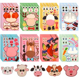 48 Pieces Make a Face Animal Stickers Make Your Own Farm Animal Stickers Zoo Themed Fun Stickers for Kids Party Favors, Rewards, Art Craft with 8 Designs (Adorable Style)