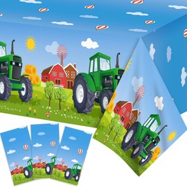 Adirasenotek 3Pcs Tractor Plastic Tablecloths for Party Decoration,87" Lx54 W Rectangular Plastic Table Covers,Kids' Party Disposable Tablecloths for Decoration,Birthday Party,Baby Showers