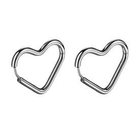 JewelryWe Jewellery Women's Earrings Stainless Steel Large Hoop Earrings Love Heart Stud Earrings Silver 35/46/55 mm, Stainless Steel