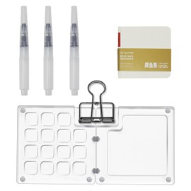 15 Grids Palette Travel Watercolor Set, Transparent Miniature Painting Kit Sketchable Travel Pocket Watercolor Palette with Binder Clip, Portable Watercolor Kit for Kid Student Painter Artist