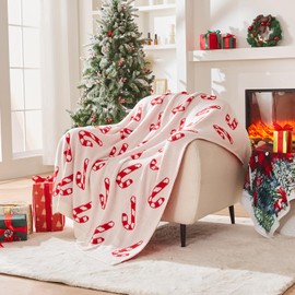 Douceur Christmas Candy Cane Throw Blanket, Ultra Soft Red Fluffy Featival Blanket, Reversible Cozy Decorative Blanket for Bed Couch Sofa, Super Soft Indoor Living Room Plush Throws, 50"X60"