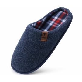 COFACE Mens Cozy Memory Foam Scuff Slippers Uninex Casual Slip On Warm House Indoor/Outdoor Shoes Felt Sandal Slippers size 8 Dark Blue