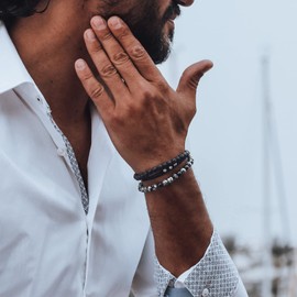 Nato Cuff - 925 Sterling Silver Double Wrap Nylon Bracelet - Handmade in France - Adjustable - Men's and Women's Jewellery, Nylon Silver