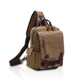 FANDARE Retro Chest Bag Sling Bag Men's Backpack Women's School Bag Canvas School Backpack Shoulder Bag Backpack Sports Bag for School Leisure Travel Business Jogging, Khaki A, Outdoor