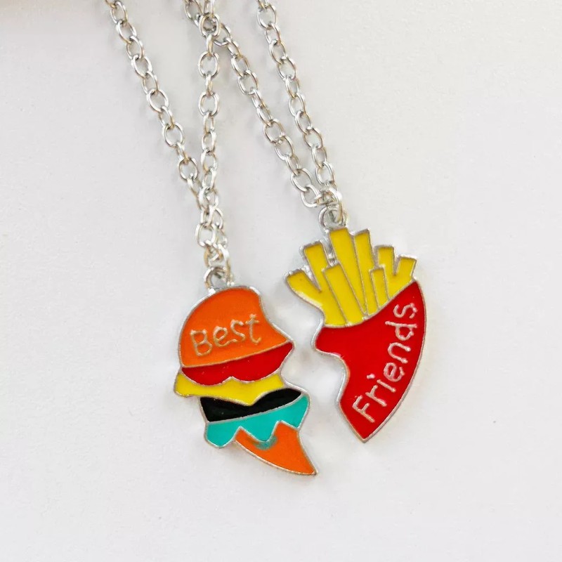 Deluxe Set 2 Cadenas Dijes Mejores Amigos Best Friends Hamburguesa