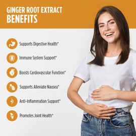 StayAlive Pure Ginger Root Extract Capsules - 10:1 Super Extract, Equivalent to 10000mg - Herbal Supplement for Heart, Digestive & Immunity Support - 120 Counts for 2 Months