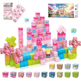 WSHIMIN 100 PCS Magnetic Building Blocks for Kids Ages 4-8, Princess Castle Garden Magnet STEM Sensory Toys-Magnetic Castle Princess, Christmas Birthday Gifts Toy for Girls & Boys 3+ Ages
