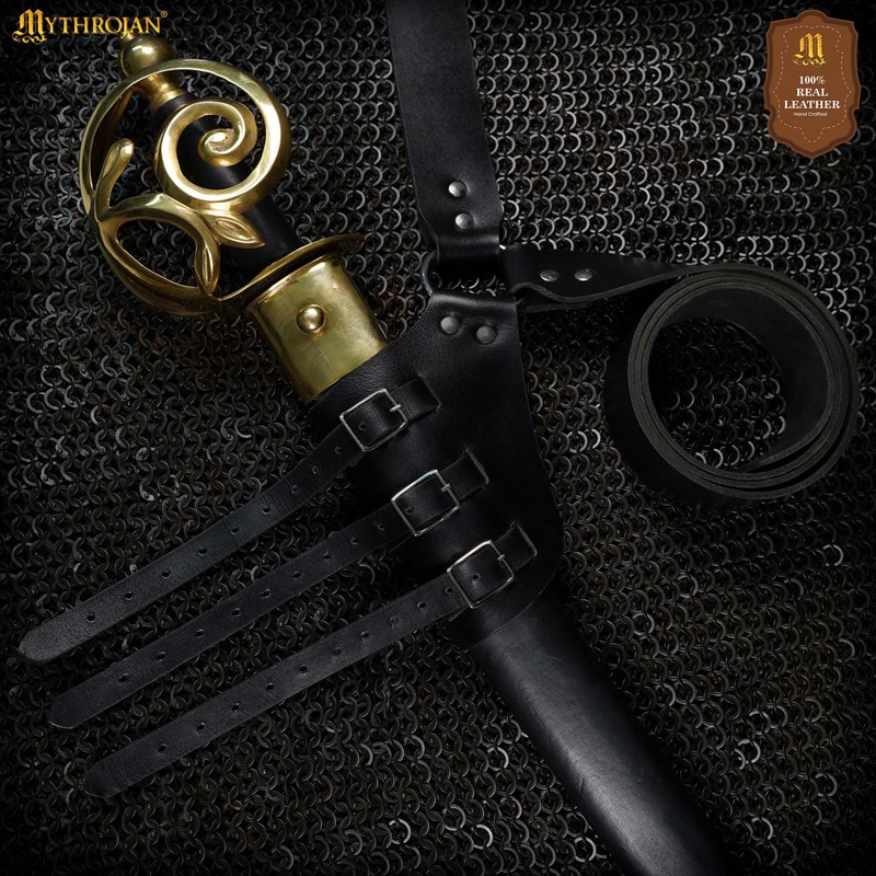 Mythrojan Genuine Leather Sword Baldric Belt - Medieval Shoulder Sword
