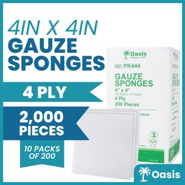 Oasis 4 x 4 inch Gauze Sponges, Lint & Latex Free, 4-Ply Absorbent Non-Woven Non-Sterile Gauze, 1 Case of 2000 (10 Packs of 200)