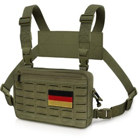 WYNEX Laser Cut Design Tactical Chest Bag, Molle Chest Bag, Utility Recon Kit Bag, Tactical Combat Chest Pack, Airsoft Front Chest Pocket with Patch, Army Green