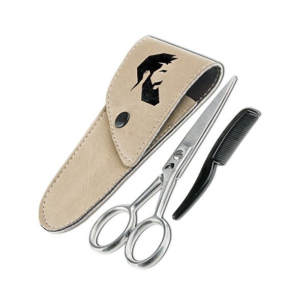 ONTAKI Professional German Steel Beard & Mustache Barber Scissors With Comb & Carrying Pouch - Hand Forged With Bevel Edge For Precision - Men’s Facial Hair Grooming Kit Body or Facial Hair (Silver)
