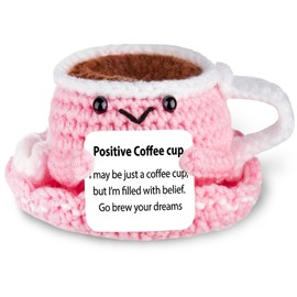 Qyeahkj Emotional Support Coffee Cup Positive Crochet Toy Knitted Doll with Encouragement Greeting Card Set Birthday Gifts for Women for Her Inspirational Idea for Girlfriend
