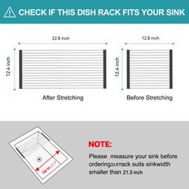 BBXTYLY Extra Expandable Roll Up Dish Drying Rack,Over The Sink Drying Rack Sink Cover Kitchen Sink Accessories Kitchen Rolling up Stainless Steel Drainer, Foldable,Rollable（Black，22.8''-12.4''）