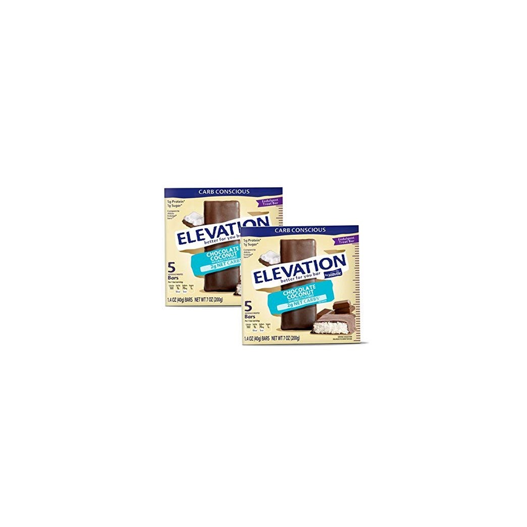 Millville Elevation Protein Bars Snack Endulgent Treat 1.4oz Bars 5g Protein (Chocolate Coconut, 2 Pack (10 Bars))