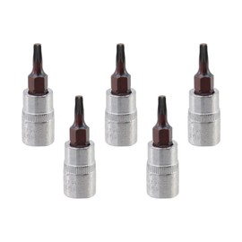 FarBoat 5 Pcs 1/4" Drive x T15 Torx Bit Socket Chrome Vanadium Steel Tool Set S2 Steel Bits for Slide Bar and Ratchet Wrench, Silver