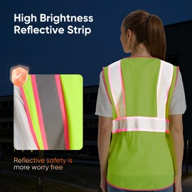 Hi Vis Safety Vest for Women,Working Drawstring Waist Construction Vest with Pockets and Zipper,Womens Safety Vest,ANSI Type R Class2