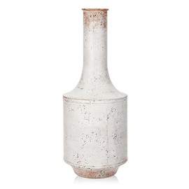 Briful 15" Tall Metal Flower Vase Vintage White Vase for Flowers, Rustic Farmhouse Style Galvanized Metal Vase, Decorative Whitewashed Tall Vase for Living Room Tabletop Centerpiece Decoration