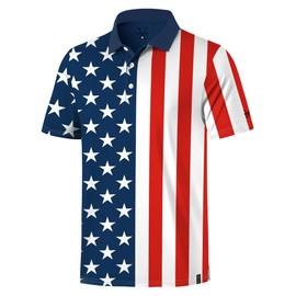 Herberton Men's Flag Golf Polos America July New USA Flag Printed Shirt Golfing Stars Stripes Independence Day Lightweight Quality Fabric Practical Business Red White Blue Tops M