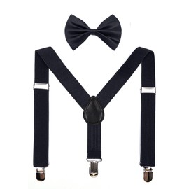 LINKPEACE Child Kids Suspenders Bow Tie for Boys and Girls Adjustable Elastic Classic Accessory Sets Age 5 to 13 Years (Black)