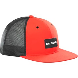 Salomon Trucker Unisex Flat Cap, Bold Style Versatile, Trail Running Hiking Recycled Content, and Breathable Comfort, Orange, S/M