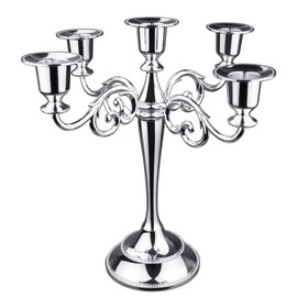 Viscacha Metal Candle Holder，5 Arms Silver Candle Holders for Taper Candles（10.6 inch Tall Candelabra, for 1/2-1 inch Pillar Candles Diameter Each）,Candlestick Holders Centerpiece Decoration