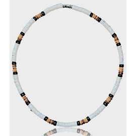Native Treasure 18" Mens and Womens Summer Beach Surfer Necklace From the Philippines, White Ark Shells with Black and Mixed Brown Coconut Beads