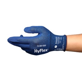 Ansell HyFlex 11-819 Ultrathin Work Gloves, Abrasion Resistant Nitrile Coating, Electrostatic Discharge Protection, Antistatic, Touchscreen, Industrial Safety, Blue, Size M (1 Pair)