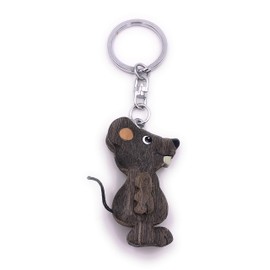 H-Customs Cute mouse standing animal wood precious handmade keychain pendant