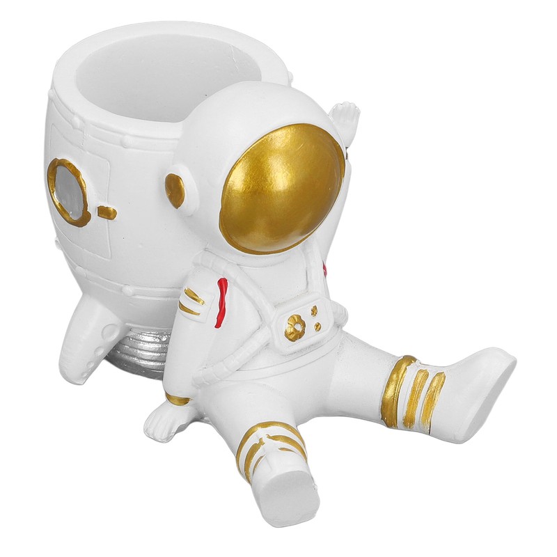 Astronaut Pencil Pen Cup Synthetic Resin Spaceman Figurine Desk Pen