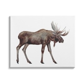 Stupell Industries Big Antler Moose Watercolor Painting Kids' Wild Animal Canvas Wall Art, 30 x 24, Brown