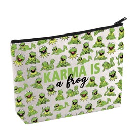 Muppet Cartoon Movie Inspired Makeup Bag Kermit Frog Character Lovers Gift Karma is A Frog Cosmetic Bag WDW Magic Kingdom Gift (KarmaFrogMupS-CA)