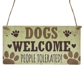 Second Ave Dogs Welcome People Tolerated Animal Pet Lover Wooden Hanging Rectangle Gift Sign Plaque