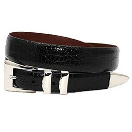 Torino Leather Alligator Embossed Calfskin Dress Belt with 4PC Buckle Set - Black 40