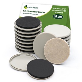 COVERCORNER Furniture Sliders 16 PCS - 2 in 1 in 3 1/2 inch or 4 inch- Furniture Sliders for Carpet & Hardwood Floors! Furniture Movers Sliders & Sliders for Moving Furniture Easily & Safely!