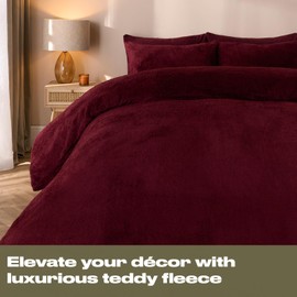 Brentfords Red Duvet Cover Single, Teddy Fleece Quilt Cover Thermal Bedding Set Winter Duvet Single Super Soft Comfy Bed Set Covers with Pillowcase, Burgundy
